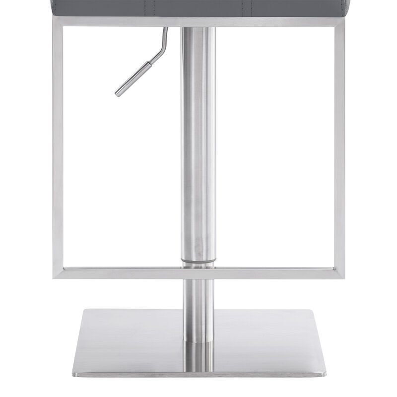 Michele Swivel Adjustable Height Off-White Faux Leather and Brushed Stainless Steel Stool