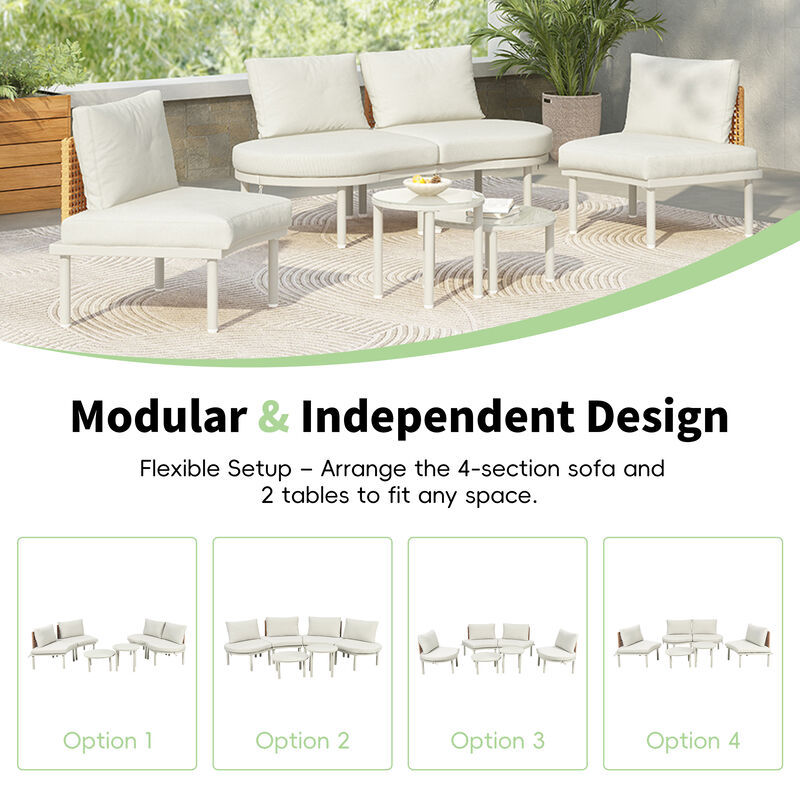 Merax Half Moon Outdoor Sectional Sofa with 2 Coffee Tables