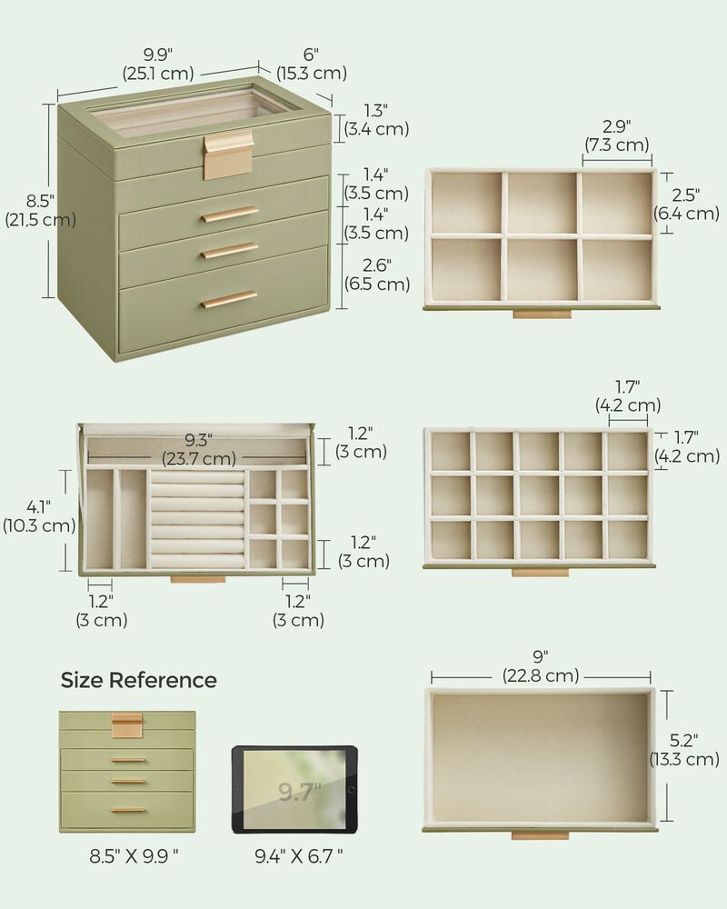 4-Layer Jewelry Box with Glass Lid and 3 Drawers - Modern Organizer for Sunglasses and Big Jewelry