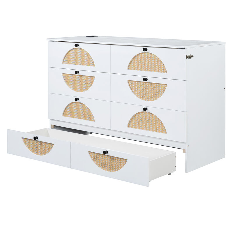 Merax Murphy Bed Cabinet with Large Drawer,USB Ports and Outlets