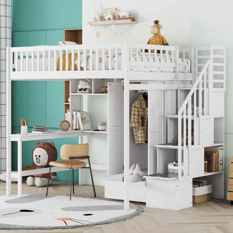 Merax Loft Bed with Desk and Wardrobe