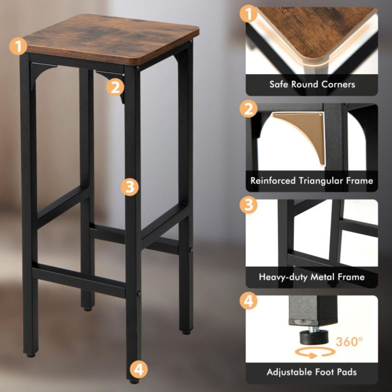 Hivvago 2 Pieces 28 Inch Dining Bar Chair Set with Footrest and Adjustable Pads