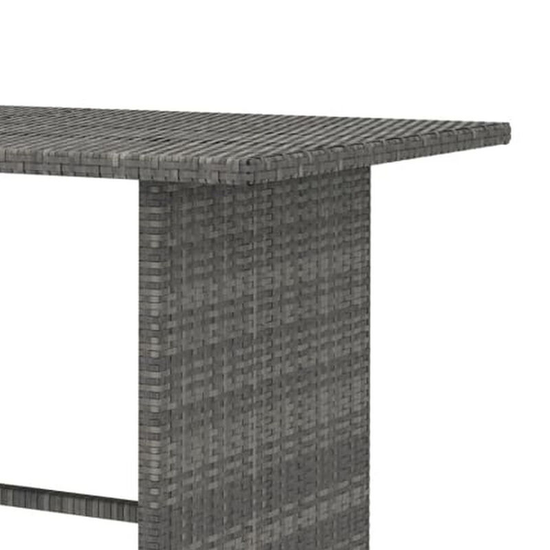 Outdoor Dining Table, 43 Inch Rectangular Top, Dark Gray Poly Rattan - Benzara