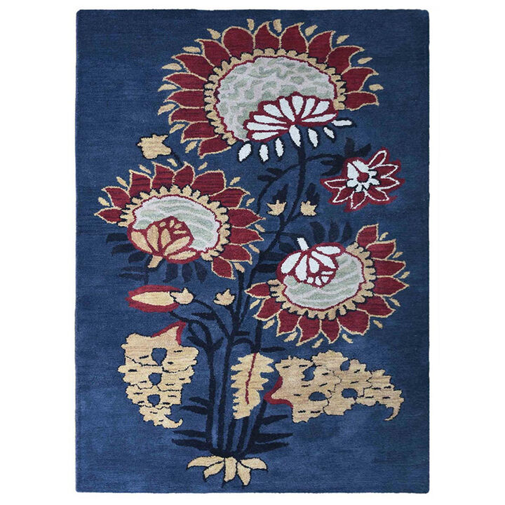 RUGSOTIC CARPETS HAND TUFTED WOOL ECO-FRIENDLY AREA RUGS  - 5'x8', Rectangle Shape, Charcoal, Floral Modern Design, High Pile Thick Handmade Anti Skid Area Rugs for Living Room, Bed Room (K03069)
