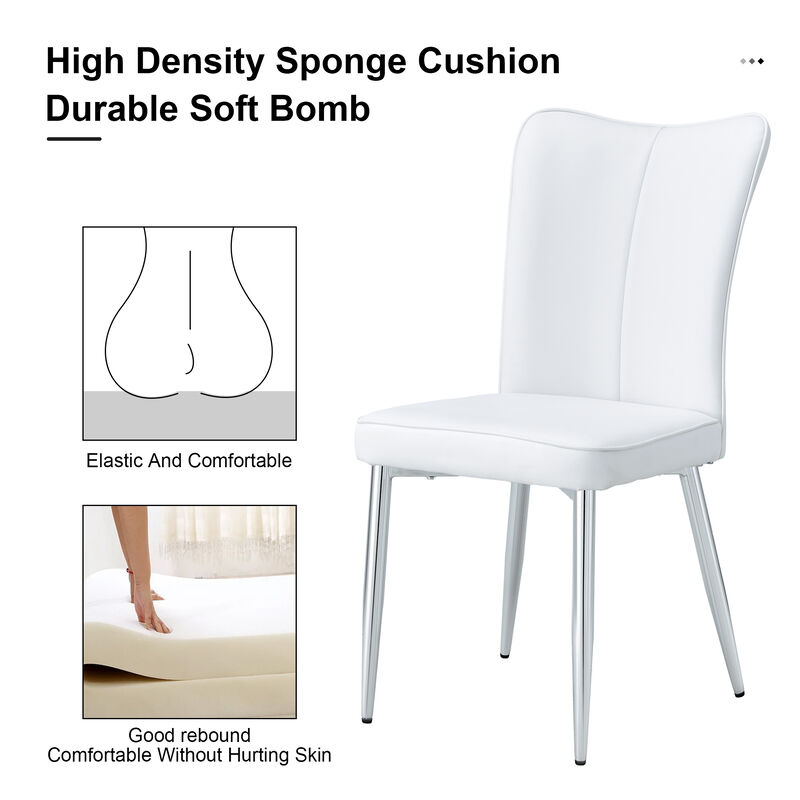 Modern minimalist dining chairs, office chairs. 2piece set of white PU seats with silver metal legs. Suitable for restaurants, living rooms, and offices. C008