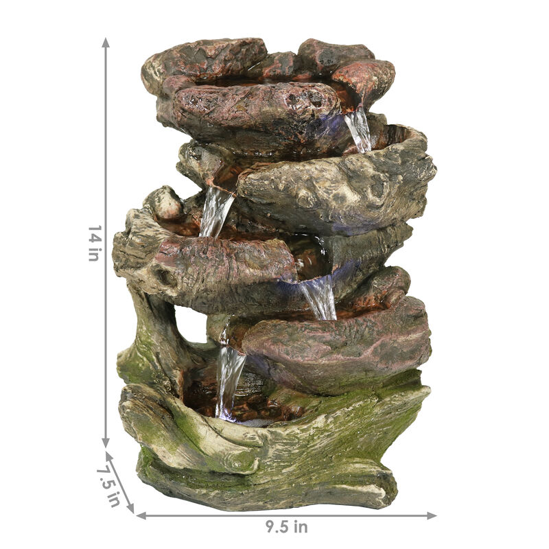 Sunnydaze Rock Falls 5-Step Indoor Water Fountain with LED Lights - 14 in