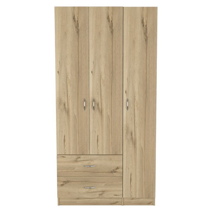 DEPOT E-SHOP Bosko 3 Doors Armoire, Two Drawers, Metal Rod