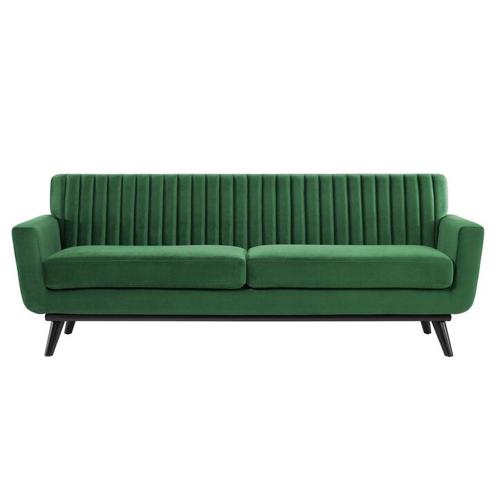 Modway Engage Channel Tufted Performance Velvet Sofa in Emerald