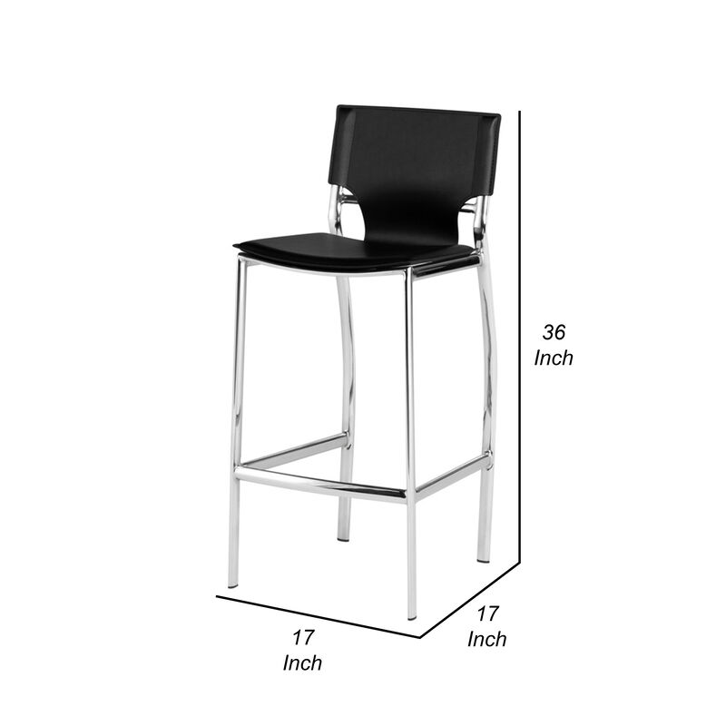 Jan 25 Inch Counter Height Chairs, Set of 2, Gray Faux Leather, Chrome Metal Legs - Benzara