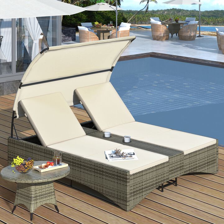 Merax Patio Outdoor Daybed Bed with Shelter Roof