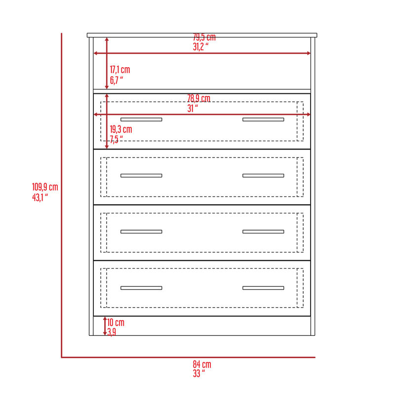 Dover 4-Drawer Rectangle Dresser Light