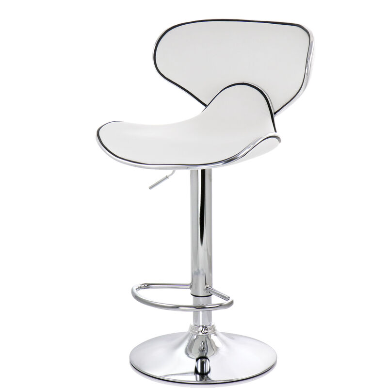 Elama 2 Piece Faux Leather Adjustable Bar Stool in White with Chrome Base