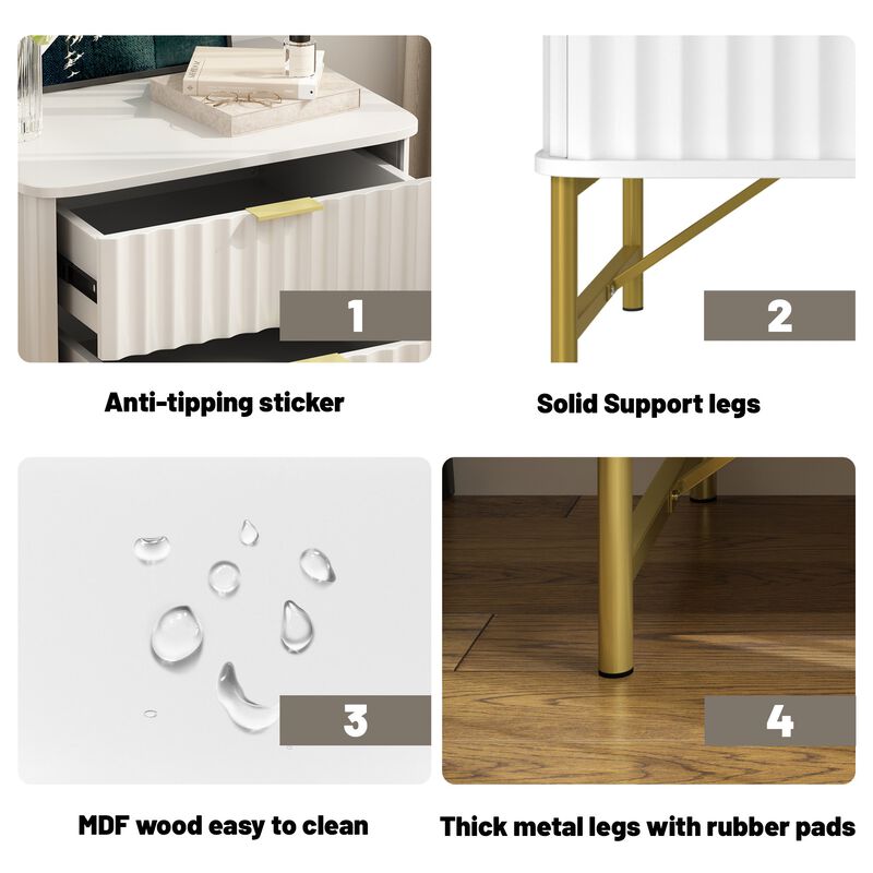 2-Drawer Nightstand with Metal Base