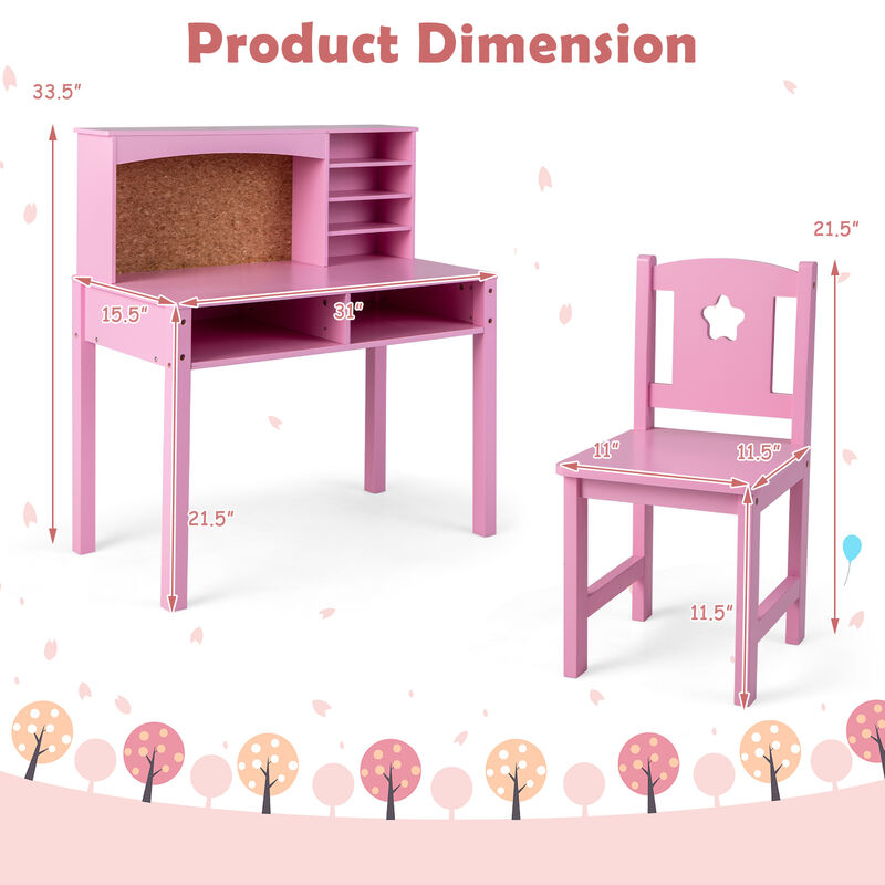 Kids Desk and Chair Set with Hutch and Bulletin Board for 3+ Kids