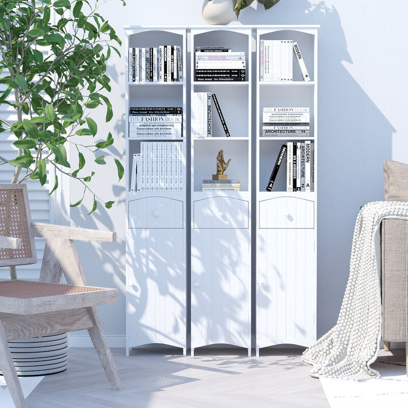 Tall Bathroom Organizer: 67" White Freestanding Linen Tower Cabinet