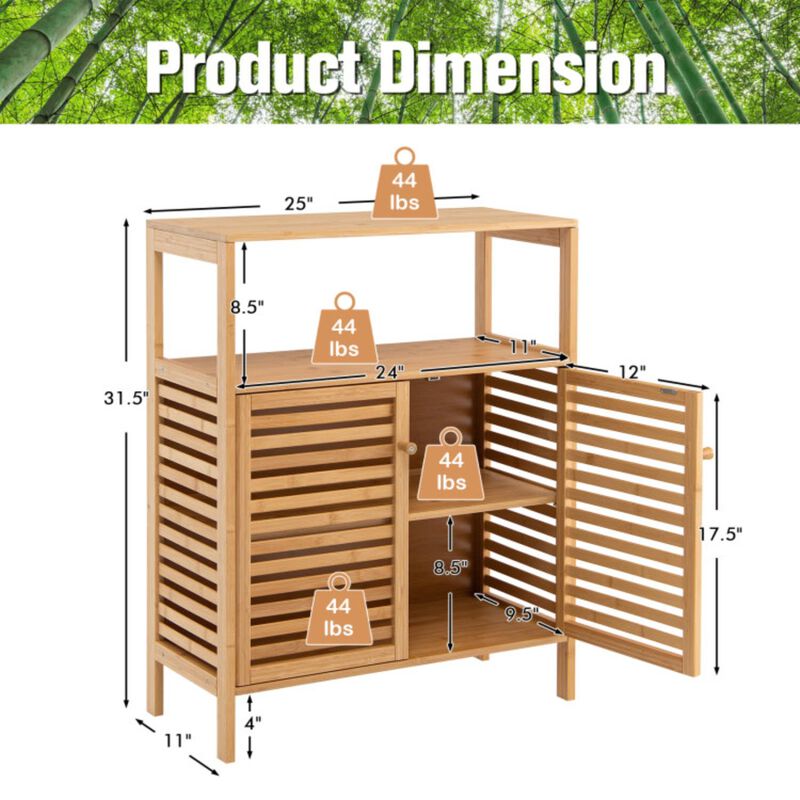 Hivvago Bamboo Bathroom Floor Storage Cabinet with Shutter Doors-Natural