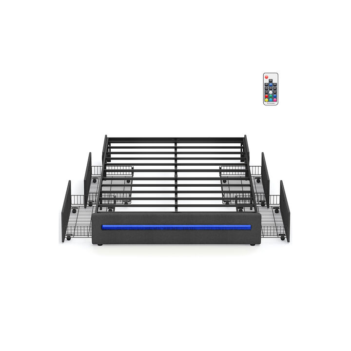 LED Bed Frame Full Size with 4 Drawers and Charging Station