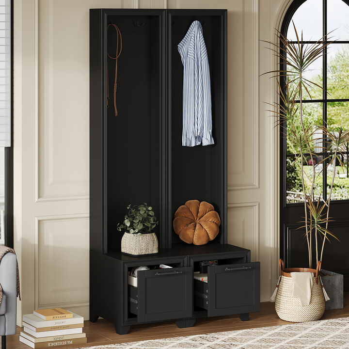 Merax Free Standing Hall Tree Seating Bench with Storage Drawers