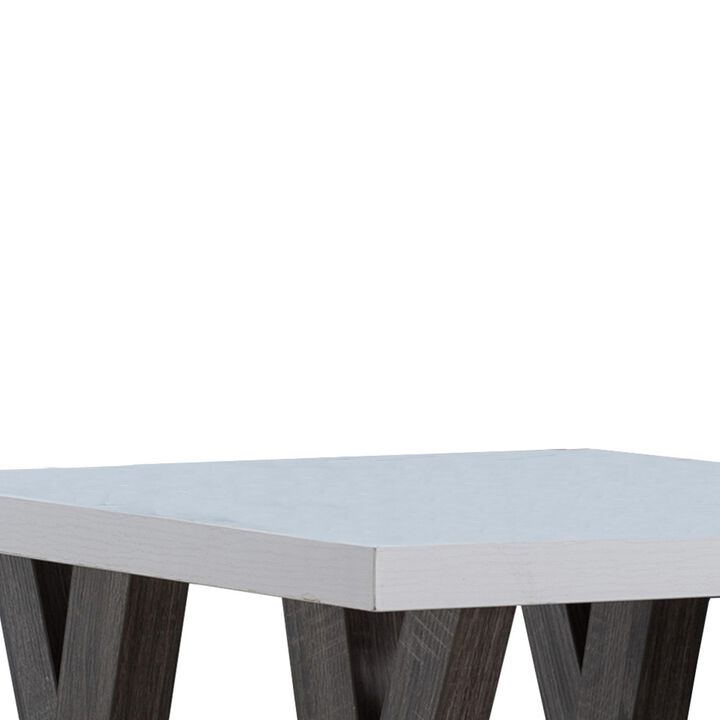 22 Inch Two Tone End Table with Bottom Shelf, White and Gray-Benzara
