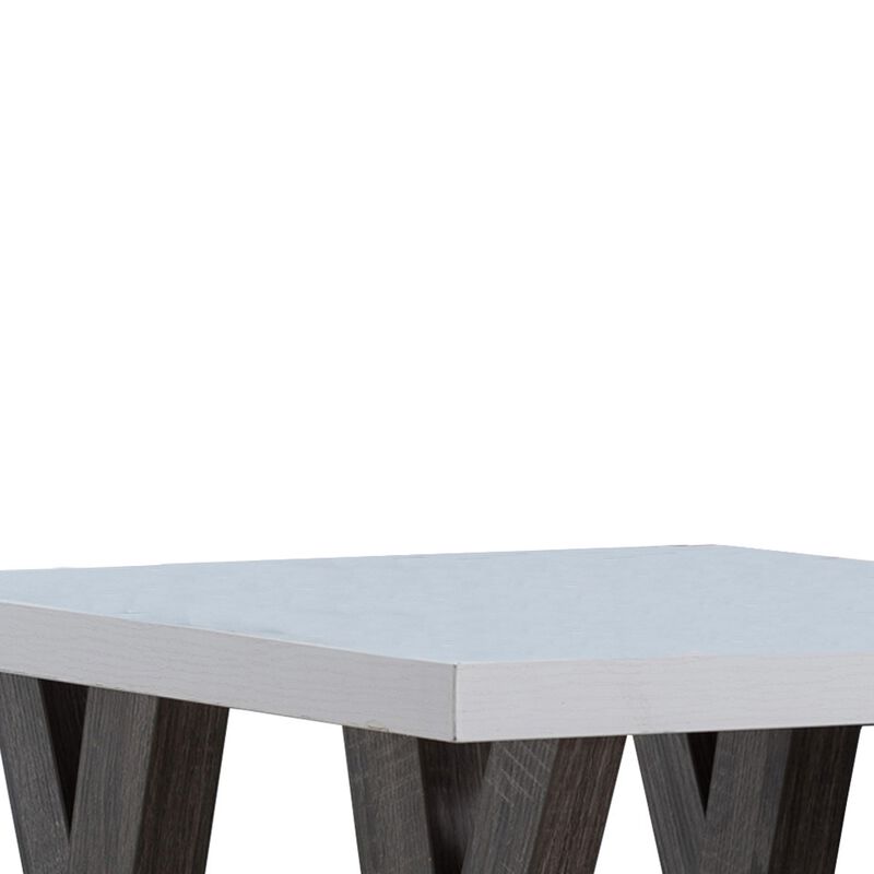 22 Inch Two Tone End Table with Bottom Shelf, White and Gray-Benzara