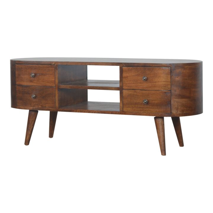 Chestnut Rounded Entertainment 4 Drawer Media Unit Solid Wood