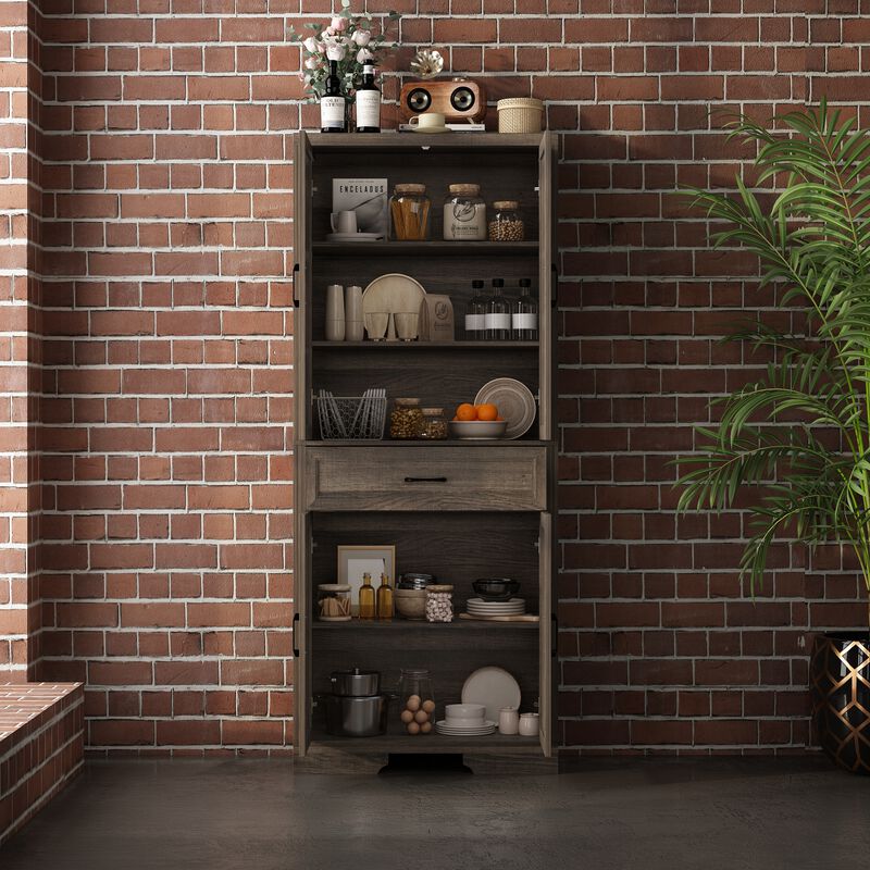 FUFU&GAGA Modern Light Wood Bookshelf Cabinet – 4 Doors & 1 Drawer, Sturdy P2-Grade MDF Storage Cabinet (31.5" W x 15.7" D x 78.7" H), Light Wood