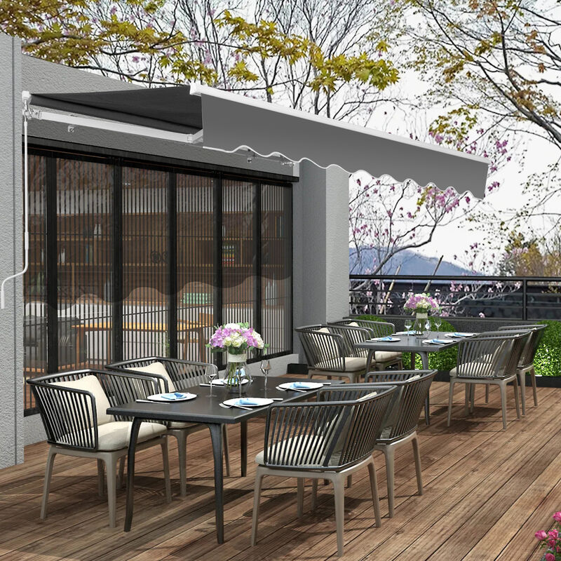 Retractable Awning with Aluminum Alloy Frame, Polyester Cloth for Outdoor Patio Protection