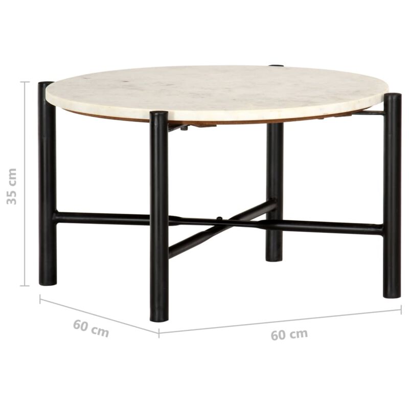 vidaXL Coffee Table White 23.6"x23.6"x13.8" Real Stone with Marble Texture