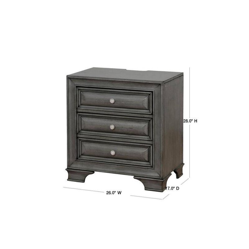 Streamdale 3-Drawer Transitional Nightstand w/ Nickel Knob