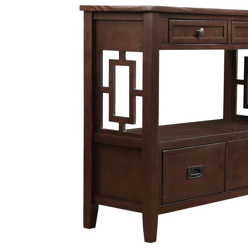 36" Farmhouse Pine Wood Console Table Entry Sofa Table With 4 Drawers & 1 Storage Shelf