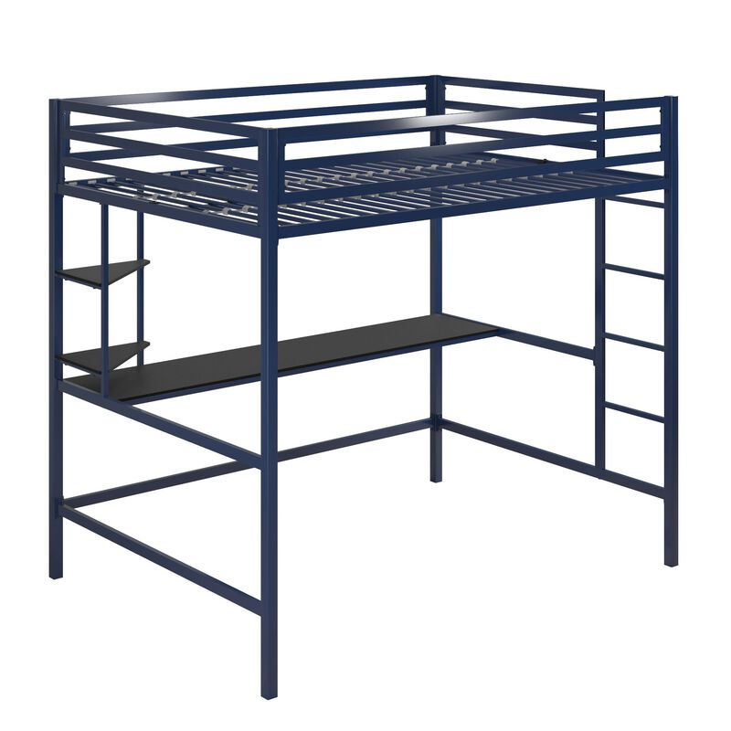 Novogratz Maxwell Metal Loft Bed with Desk & Shelves