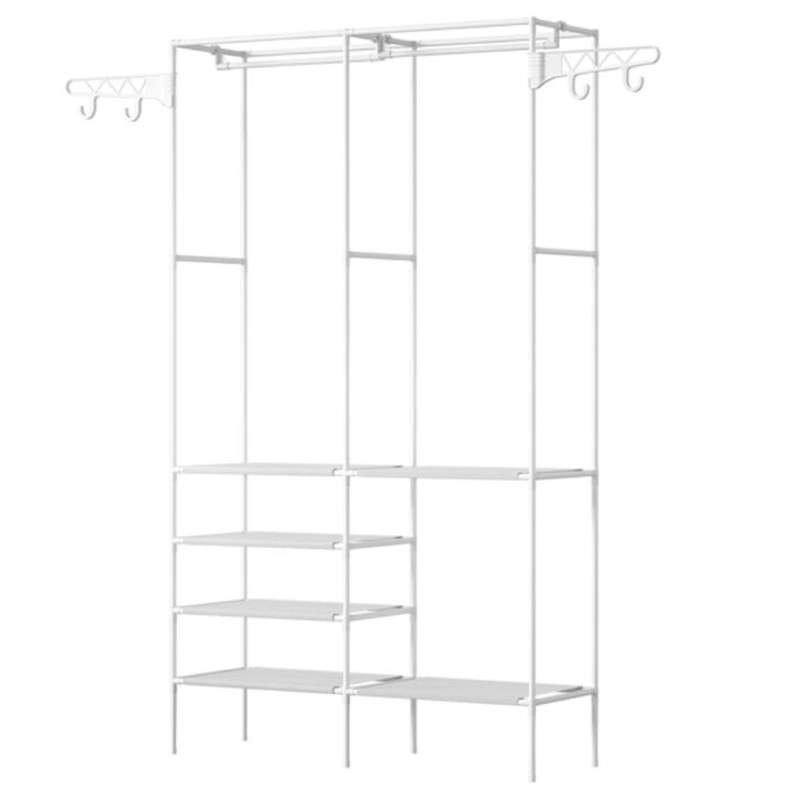 Closet Storage Rack with 4 Shelves and Hanging Rod Holds Up to 33lbs