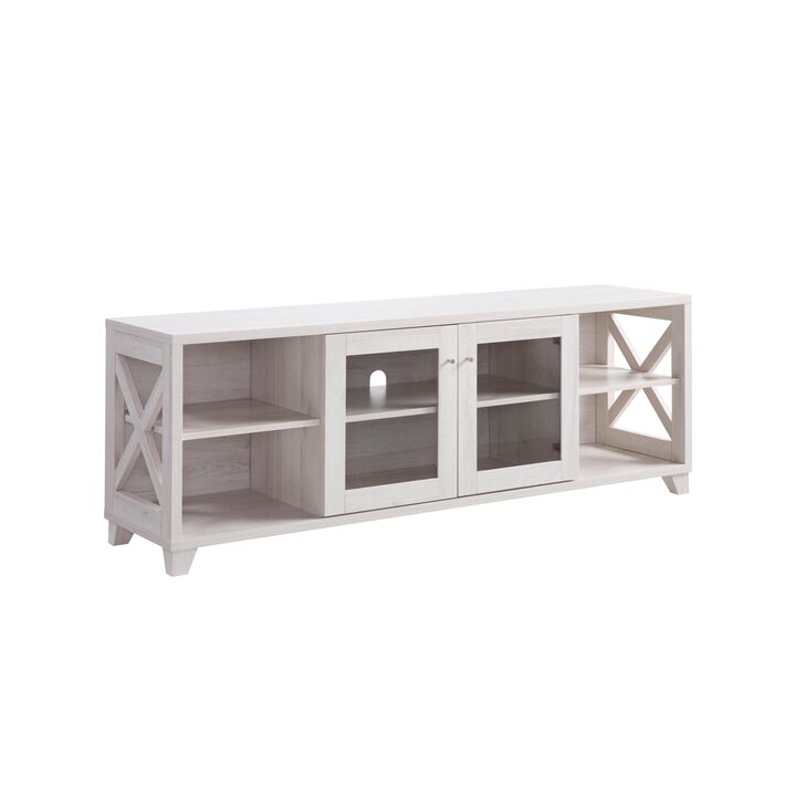 White Oak TV Stand with 4 Side Shevles and Center Transparent Cabinet