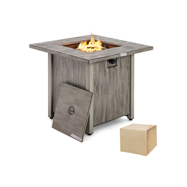 28 Inch 40 000 BTU Square Fire Pit Table with Lid and Lava Rocks-Grey