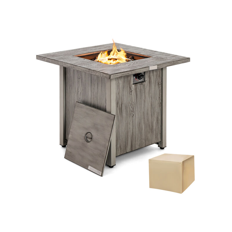 28 Inch 40 000 BTU Square Fire Pit Table with Lid and Lava Rocks-Grey