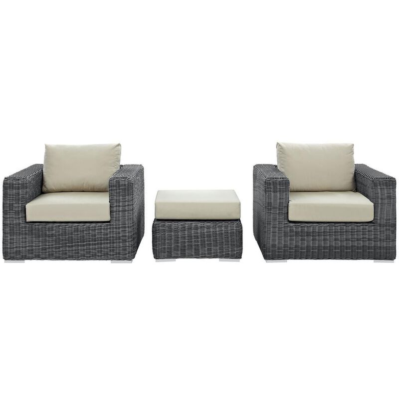 Summon 3 Piece Outdoor Patio Sunbrella Sectional Set - Canvas Antique Beige