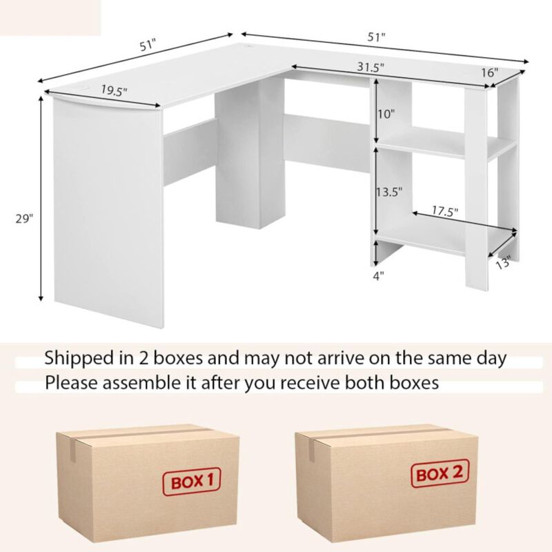 Hivvago Large Modern L-shaped Computer Desk with 2 Cable Holes and 2 Storage Shelves
