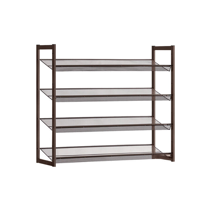 8-Tier Shoe Rack - Set of 2 Stackable 4-Tier Metal Mesh Shoe Organizers for Storage