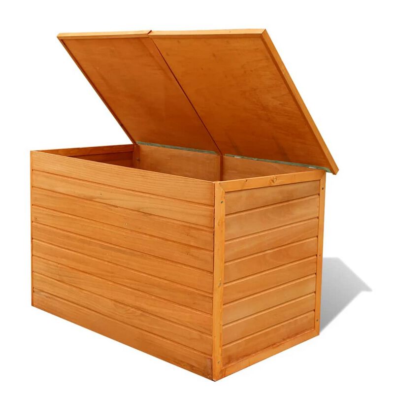 Outdoor Deck Patio Storage Box, Hinged Lift Top, Brown Wood 28x28x50 - Benzara