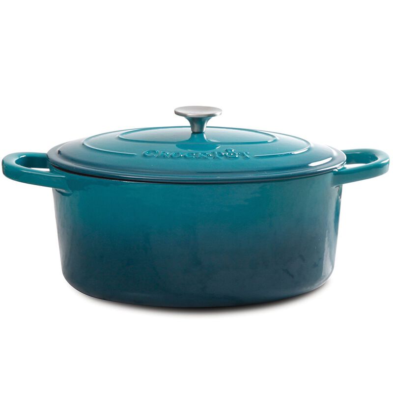Crock Pot Artisan 7 Quart Enameled Cast Iron Oval Dutch Oven in Teal Ombre