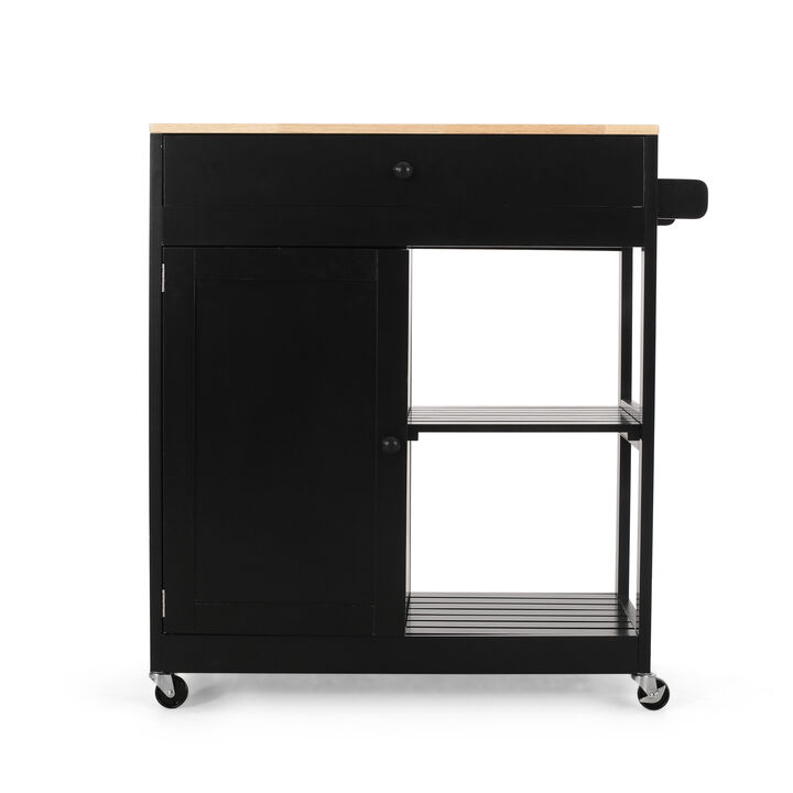 Streamdale Contemporary Kitchen Cart with Rubberwood Top and Multi-Functionality