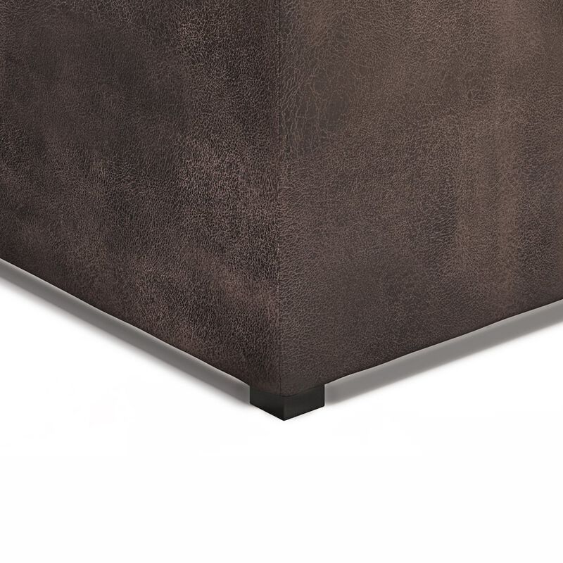 Simpli Home Coffee Table Storage Ottoman In Distressed Brown Vegan Faux Leather
