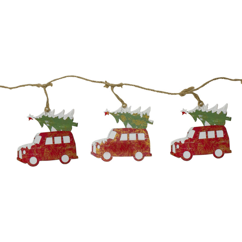 55" Red Vintage Truck with Tree Christmas Garland on Jute Rope