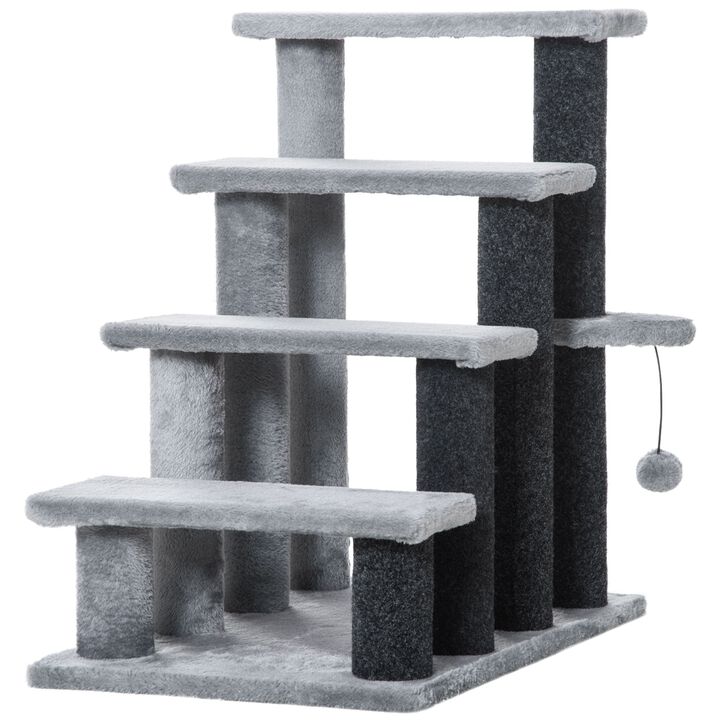 Light Grey Pet Steps: 4-Level Cat Stair & Dog Stairs with Play Ball