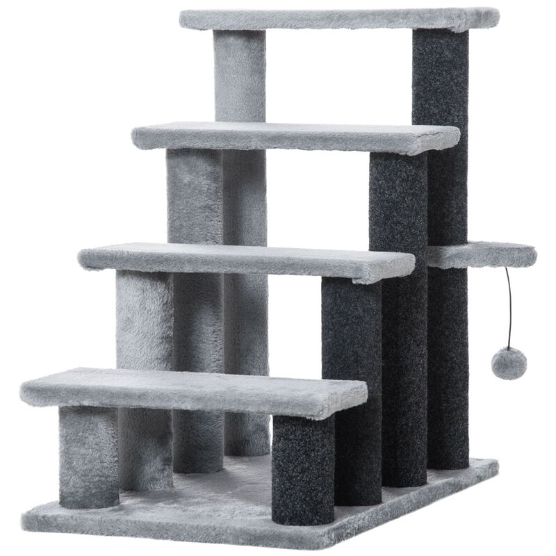 Light Grey Pet Steps: 4-Level Cat Stair & Dog Stairs with Play Ball