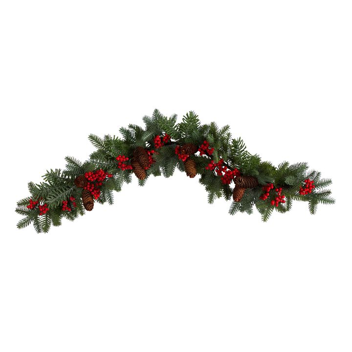 Hivvago 40" Pines, Red Berries and Pinecones Artificial Christmas Garland