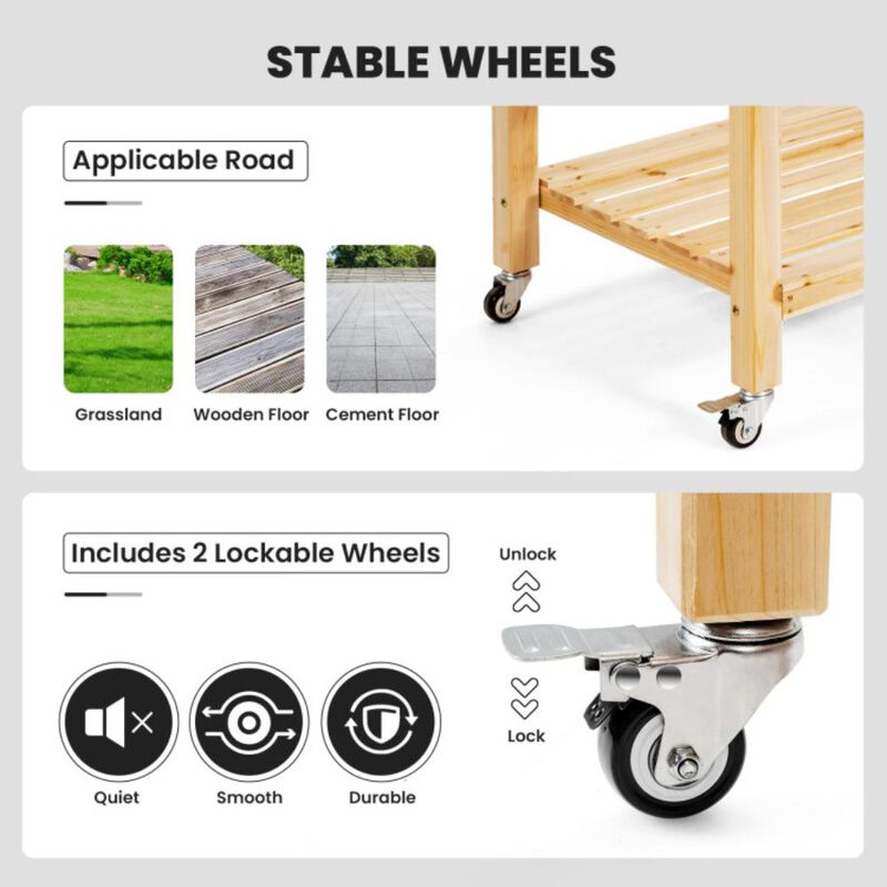 Hivvago Wood Elevated Planter Bed with Lockable Wheels Shelf and Liner