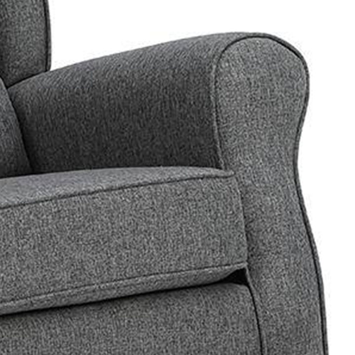 34 Inch Rocking Chair, Wood Frame, Channel Tufted Gray Fabric Upholstery - Benzara