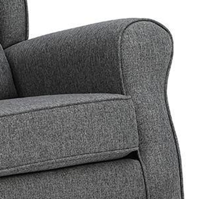 34 Inch Rocking Chair, Wood Frame, Channel Tufted Gray Fabric Upholstery - Benzara