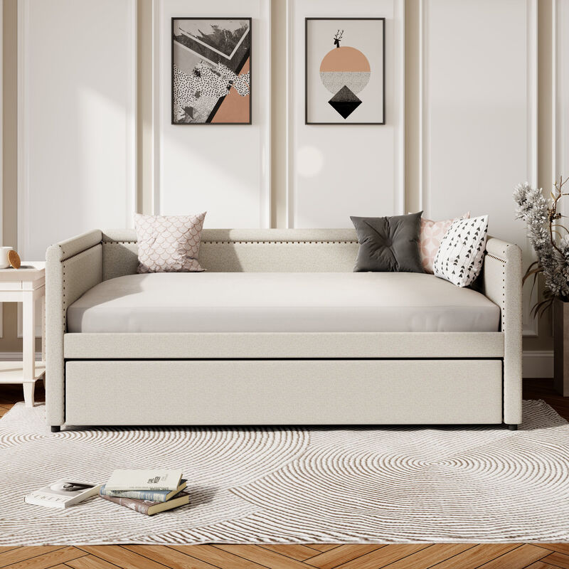 Merax Modern Style Linen Upholstered Daybed with Trundle